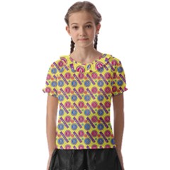 Colorful Bitcoin Pattern Kids  Frill Chiffon Blouse