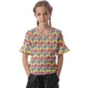 Colorful Bitcoin Pattern Kids  V-Neck Horn Sleeve Blouse View1