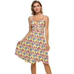 Colorful Bitcoin Pattern Sleeveless Tie Front Chiffon Dress