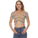 Colorful Bitcoin Pattern Twist Front Crop Top View1