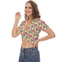 Colorful Bitcoin Pattern Twist Front Crop Top View2