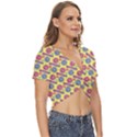 Colorful Bitcoin Pattern Twist Front Crop Top View3