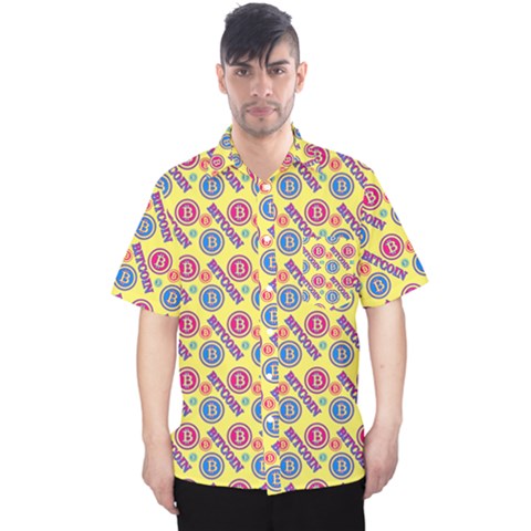 Colorful Bitcoin Pattern Men s Hawaii Shirt by ExtraGoodSauce