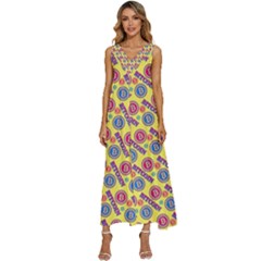 Colorful Bitcoin Pattern V-neck Sleeveless Wide Leg Pants Overalls