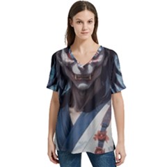 Demon Samurai V-neck Split Shoulder Casual T-shirt by AwesomeSauce