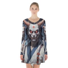 Demon Samurai Long Sleeve Velvet V-neck Dress