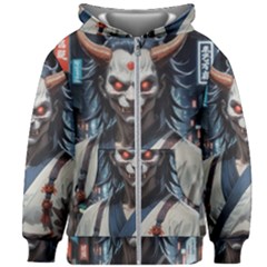 Demon Samurai Kids  Zipper Hoodie Without Drawstring by AwesomeSauce