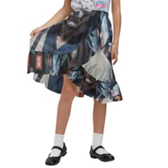 Demon Samurai Kids  Ruffle Flared Wrap Midi Skirt