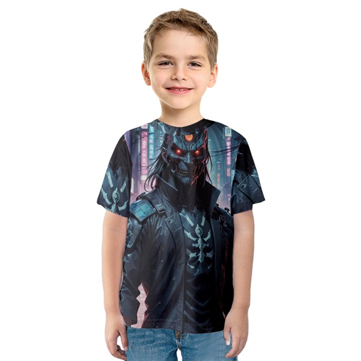 Cyberpunk Demon Samurai Kids  Sport Mesh T-Shirt