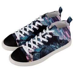 Cyberpunk Demon Samurai Men s Mid-top Canvas Sneakers by AwesomeSauce