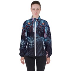 Cyberpunk Demon Samurai Women s High Neck Windbreaker by AwesomeSauce