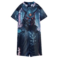 Cyberpunk Demon Samurai Kids  Boyleg Half Suit Swimwear