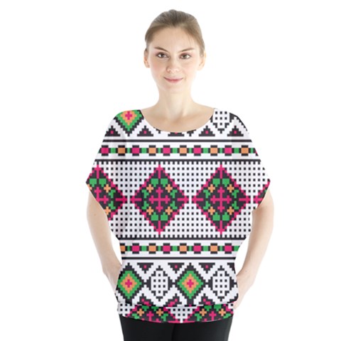 Ukrainian Folk Seamless Pattern Ethnic Ornament Border Element Traditional Batwing Chiffon Blouse by Grandong