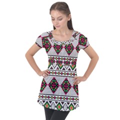 Ukrainian Folk Seamless Pattern Ethnic Ornament Border Element Traditional Puff Sleeve Tunic Top