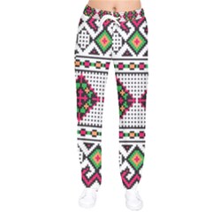 Ukrainian Folk Seamless Pattern Ethnic Ornament Border Element Traditional Women Velvet Drawstring Pants