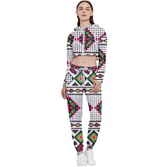 Ukrainian Folk Seamless Pattern Ethnic Ornament Border Element Traditional Cropped Zip Up Lounge Set