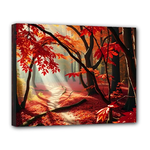 Forest Path Red Nature Canvas 14  X 11  (stretched)