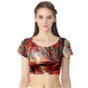 Forest Path Red Nature Short Sleeve Crop Top View1