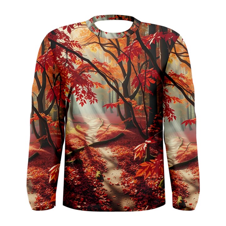 Forest Path Red Nature Men s Long Sleeve T-Shirt