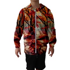 Forest Path Red Nature Kids  Hooded Windbreaker