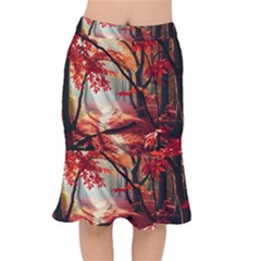 Forest Path Red Nature Short Mermaid Skirt