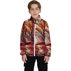 Forest Path Red Nature Kids  High Neck Windbreaker by Bedest