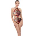 Forest Path Red Nature Halter Side Cut Swimsuit View1