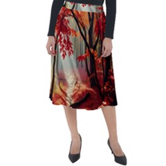 Forest Path Red Nature Classic Velour Midi Skirt 