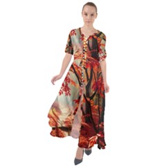 Forest Path Red Nature Waist Tie Boho Maxi Dress