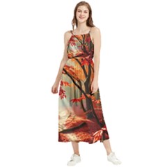 Forest Path Red Nature Boho Sleeveless Summer Dress by Bedest