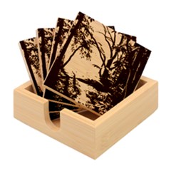 Forest Path Red Nature Bamboo Coaster Set