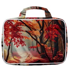 Forest Path Red Nature Travel Toiletry Bag With Hanging Hook