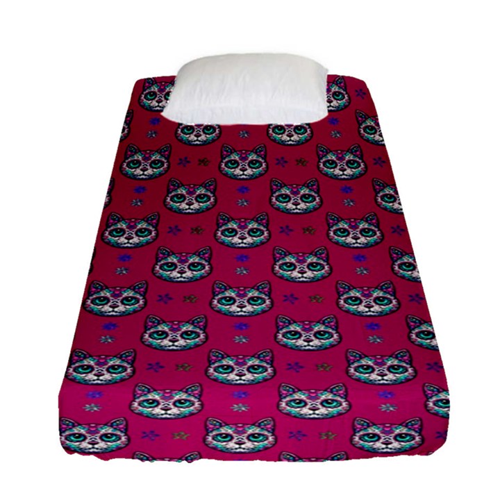 Calavera Cat Art Pattern Fitted Sheet (Single Size)