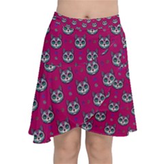 Calavera Cat Art Pattern Chiffon Wrap Front Skirt