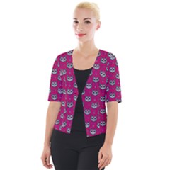 Calavera Cat Art Pattern Cropped Button Cardigan