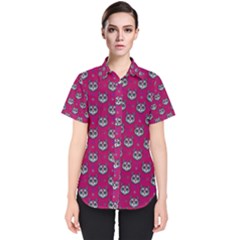 Calavera Cat Art Pattern Women s Short Sleeve Shirt