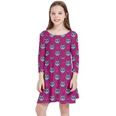 Calavera Cat Art Pattern Kids  Quarter Sleeve Skater Dress by ExtraGoodSauce