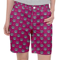 Calavera Cat Art Pattern Women s Pocket Shorts