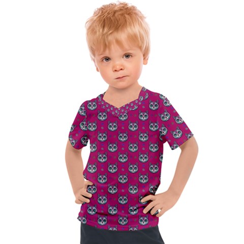 Calavera Cat Art Pattern Kids  Sports T-shirt by ExtraGoodSauce