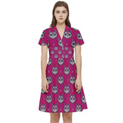 Calavera Cat Art Pattern Short Sleeve Waist Detail Dress