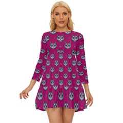 Calavera Cat Art Pattern Long Sleeve Babydoll Dress by ExtraGoodSauce