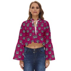 Calavera Cat Art Pattern Boho Long Bell Sleeve Top by ExtraGoodSauce