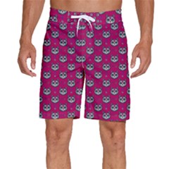 Calavera Cat Art Pattern Men s Beach Shorts by ExtraGoodSauce