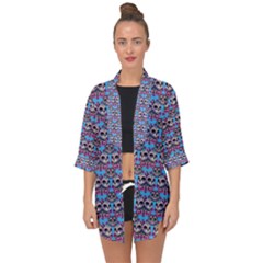 Colorful Sugar Skull Cat Pattern Open Front Chiffon Kimono