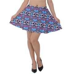 Colorful Sugar Skull Cat Pattern Velvet Skater Skirt