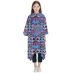 Colorful Sugar Skull Cat Pattern Kids  Hooded Rain Ponchos by ExtraGoodSauce