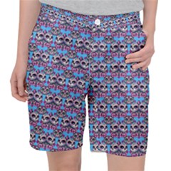 Colorful Sugar Skull Cat Pattern Women s Pocket Shorts by ExtraGoodSauce