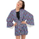 Colorful Sugar Skull Cat Pattern Long Sleeve Kimono View1