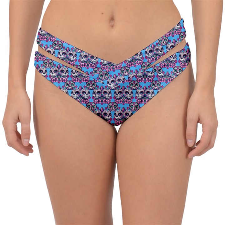 Colorful Sugar Skull Cat Pattern Double Strap Halter Bikini Bottoms