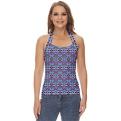 Colorful Sugar Skull Cat Pattern Basic Halter Top by ExtraGoodSauce